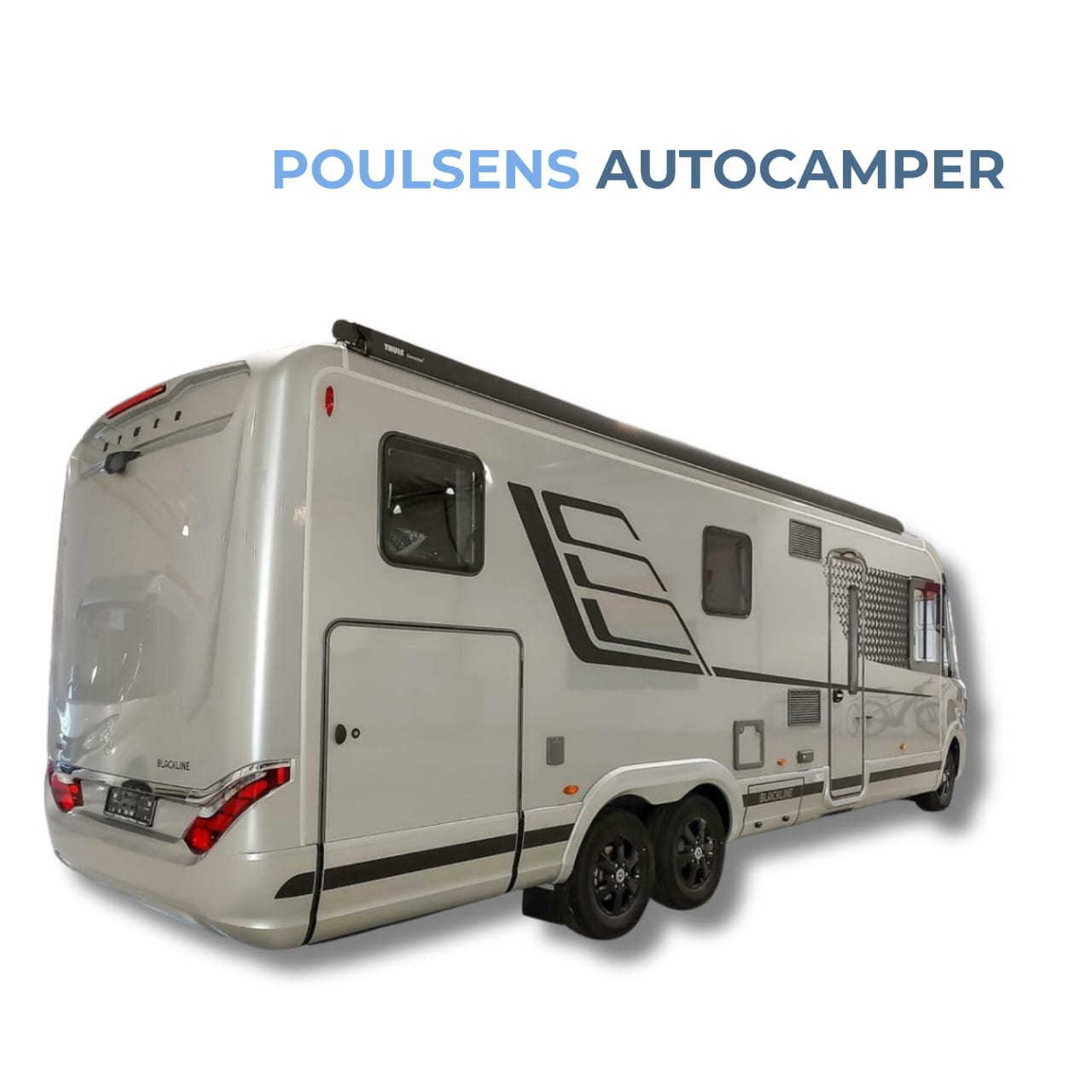 Vue arrière du Hymer B‑ML I 880 BlackLine 2026 avec auvent